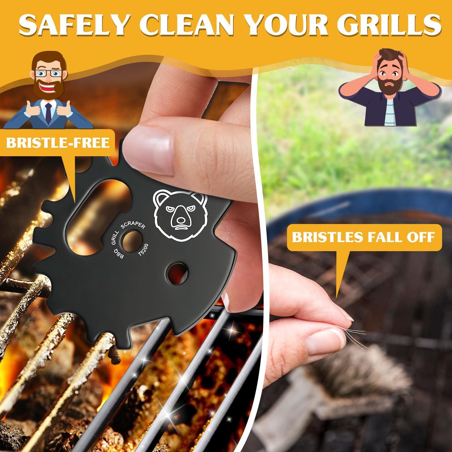 Grill Scraper Stocking Stuffers for Women Men: BBQ Gifts for Men Adults Teens Cool Kitchen Gadgets Smoker Accessories Outdoor Grate Grilling Cleaning Tools Unique Christmas Camping Cooking Gifts Ideas - CookCave