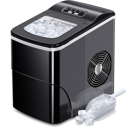 AGLUCKY Ice Makers Countertop with Self-Cleaning, 26.5lbs/24hrs, 9 Cubes Ready in 6~8Mins, Portable Ice Machine with 2 Sizes Bullet Ice/Ice Scoop/Basket for Home/Kitchen/Office/Bar/Party, Black - CookCave