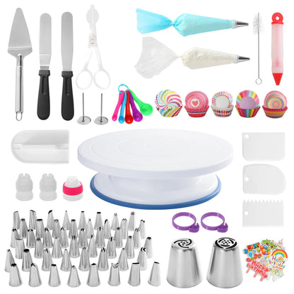 Cizspwu 322 PCs Cake Decorating Kit Baking Set with Cake Turntable, 48 Cake Spatula, 100 Disposable pouches, Baking Set for Teens and Beginners - CookCave