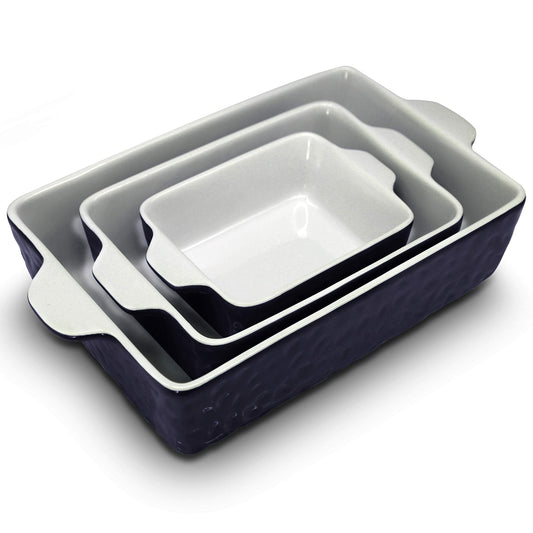 NutriChef 3Pcs. Nonstick Bakeware PFOA PFOS PTFE Tray Set w/Odor-Free Ceramic, 446°F Oven Microwave/Dishwasher Safe Rectangular Baking Pan, Royal Blue - CookCave