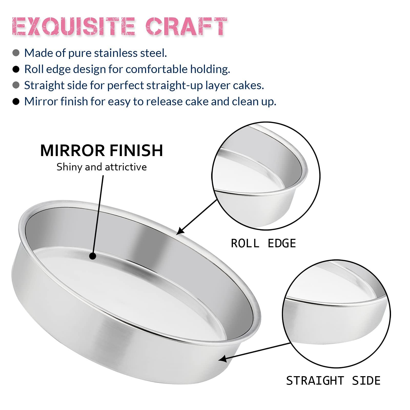 E-far 8 Inch Cake Pan Set of 3, Stainless Steel Round Layer Cake Baking Pans, Non-Toxic & Healthy, Mirror Finish & Dishwasher Safe - CookCave