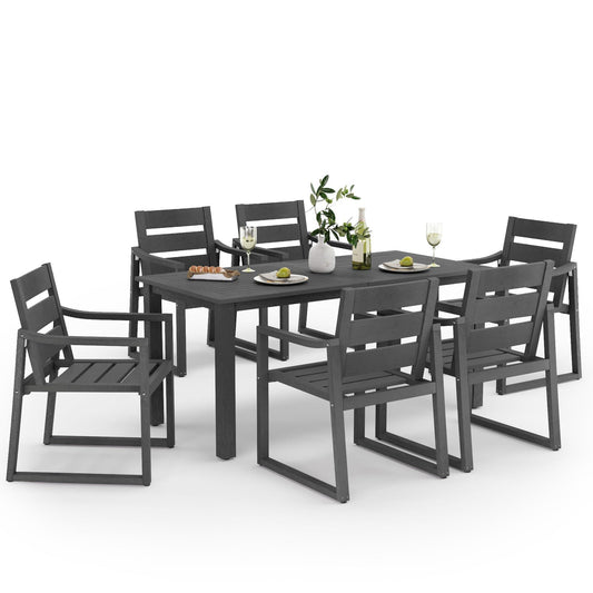 Cozyman HDPS Outdoor Patio Dining Set, 7-Piece, All Weather Outdoor Table and Chairs, Resin Outdoor Kitchen Furniture Dining Sets for Outdoor Indoor, Patio, Lawn, Garden, and Backyard, Dark Gray - CookCave