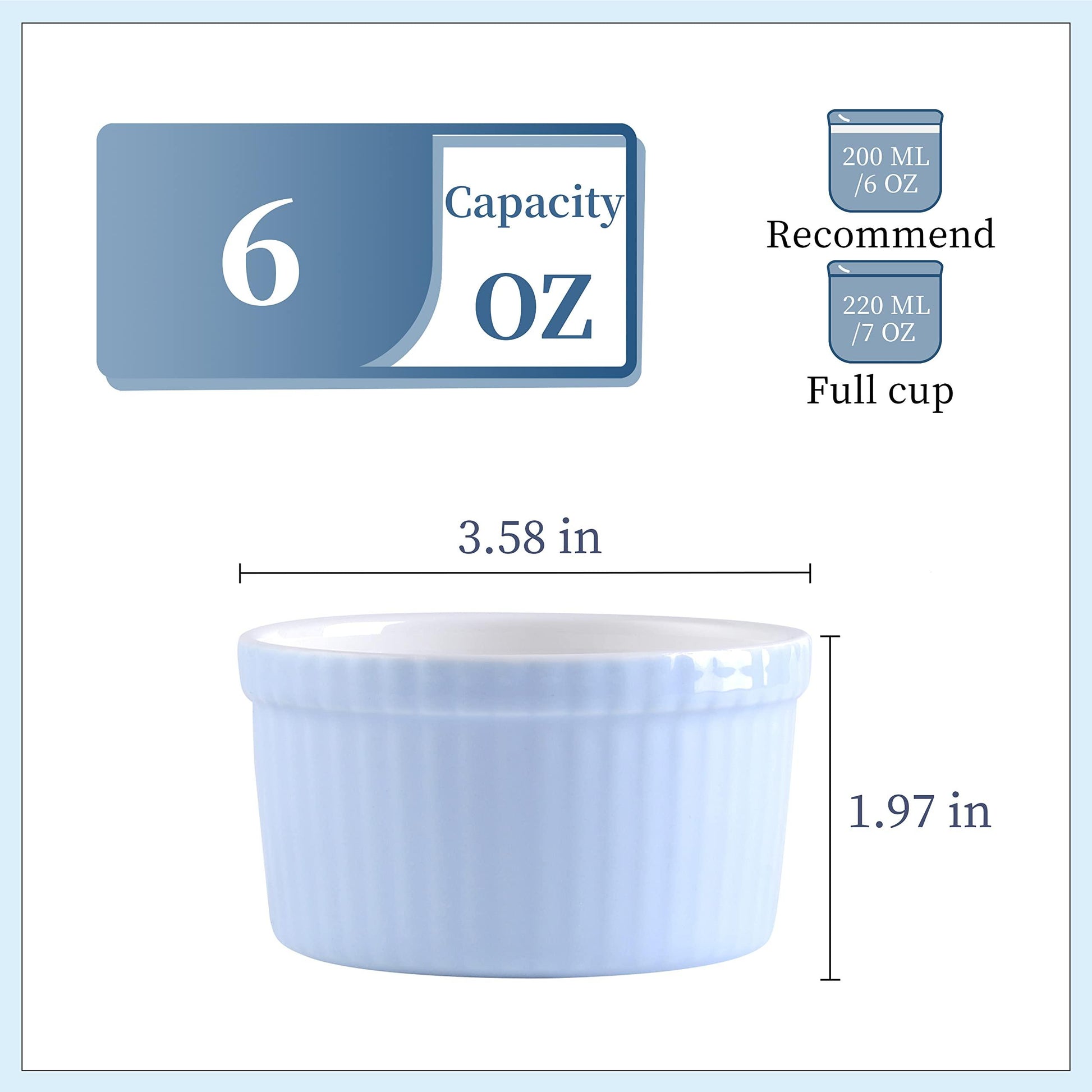 LOVECASA 6 OZ Ramekins Bowls, Small Creme Brulee Ramekins Set of 12, Oven Safe Porcelain Souffle Cups for Baking Lava Cakes, Pudding, Pot Pie, Dip Sauce, Custard Cups & Ice Cream, Multi-Blue - CookCave