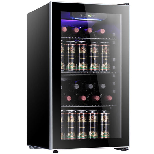 Antarctic Star 26 Bottle 130 Can Wine Cooler/Cabinet Beverage Refrigerator Mini Wine Cellar Beer Soda Clear Glass Door Bar Fridge Quiet Compressor Adjust Temp Freestanding Indoor Use 3.2cu.ft Black… - CookCave