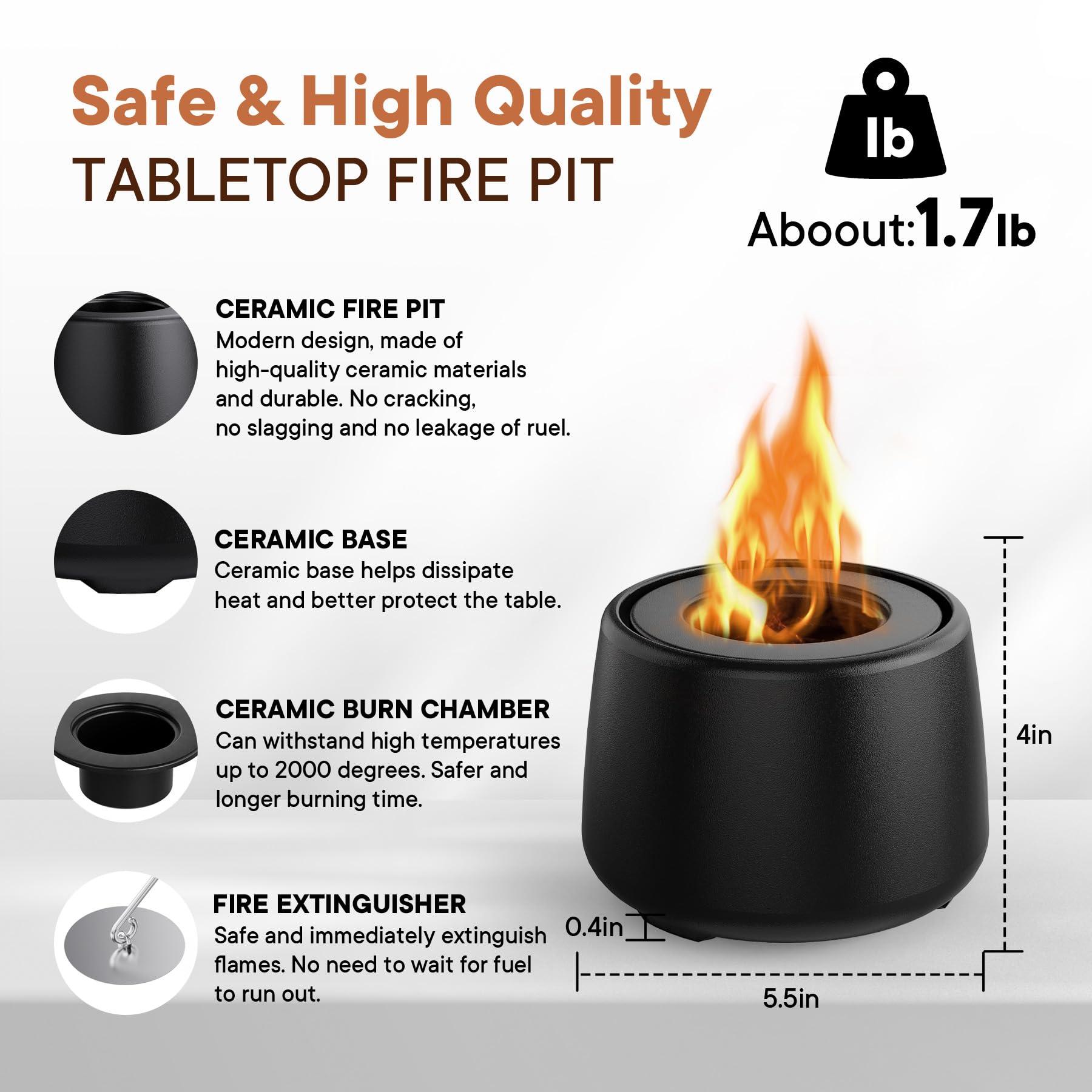 Ceramic Tabletop Fire Pit, Portable Ethanol Fire Pit, Fire Bowl, Mini Fire Pit Rubbing Alcohol Fireplace Table Top Fire Pit Bowl Long Burning Smokeless Housewarming Gift with Indoor & Outdoor & Garden - CookCave