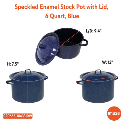 IMUSA USA Blue 6-Quart Speckled Enamel Stock Pot with Lid - CookCave