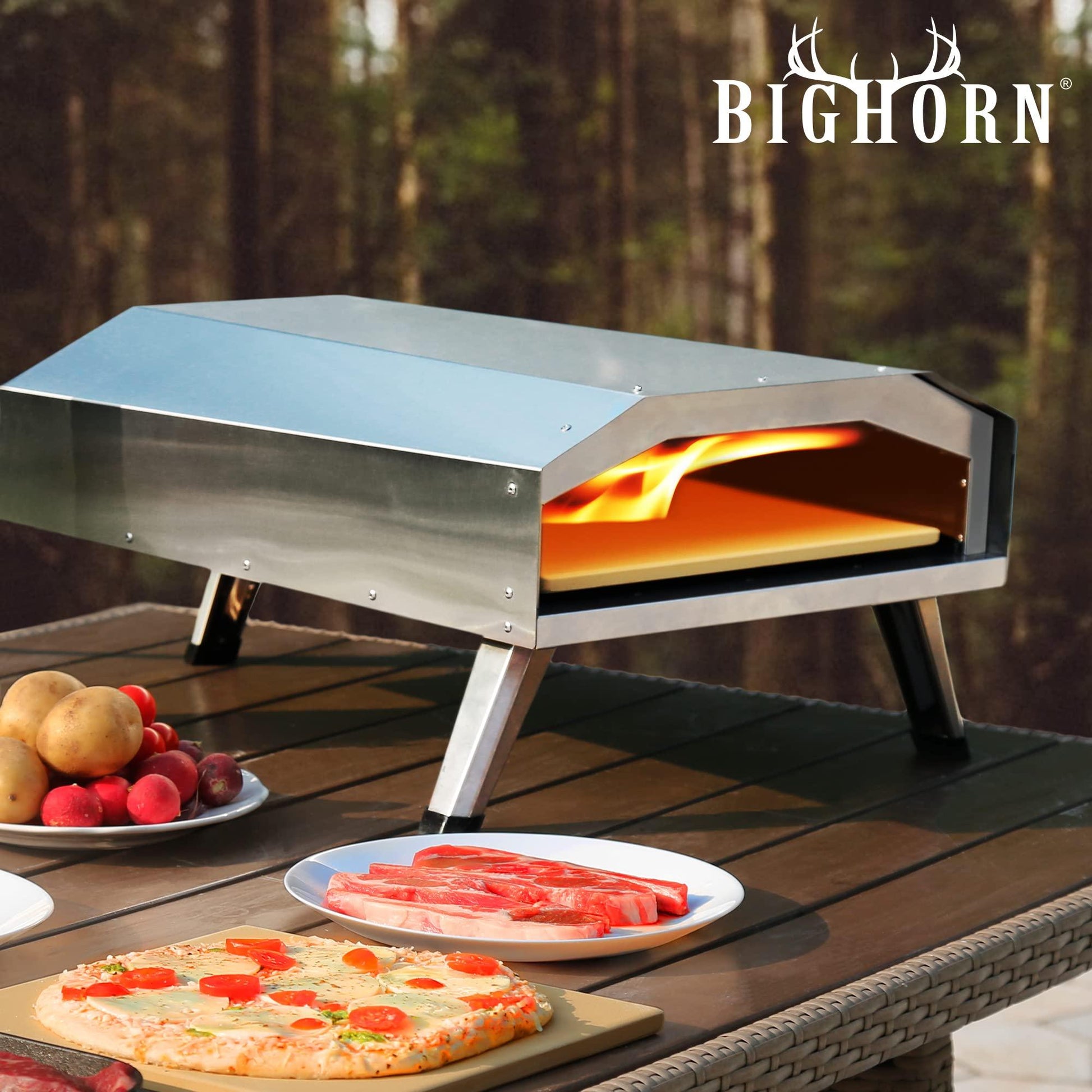 BIG HORN OUTDOORS 12 Gas Pizza Oven - Stainless Steel Outdoor Pizza Oven - Portable Gas Pizza Oven For Stone Baked Pizzas – Great For Any Outdoor Kitchen - CookCave