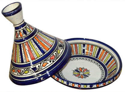 Moroccan Handmade Serving Tagine Exquisite Ceramic With Vivid colors Original 10 Inches in Diameter - CookCave