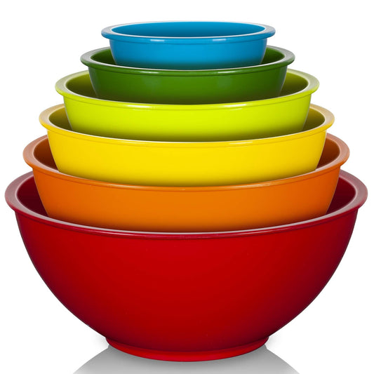 YIHONG 6 Pcs Plastic Mixing Bowls Set, Colorful Serving Bowls for Kitchen, Ideal for Baking, Prepping, Cooking and Serving Food, Nesting Bowls for Space Saving Storage, Rainbow - CookCave