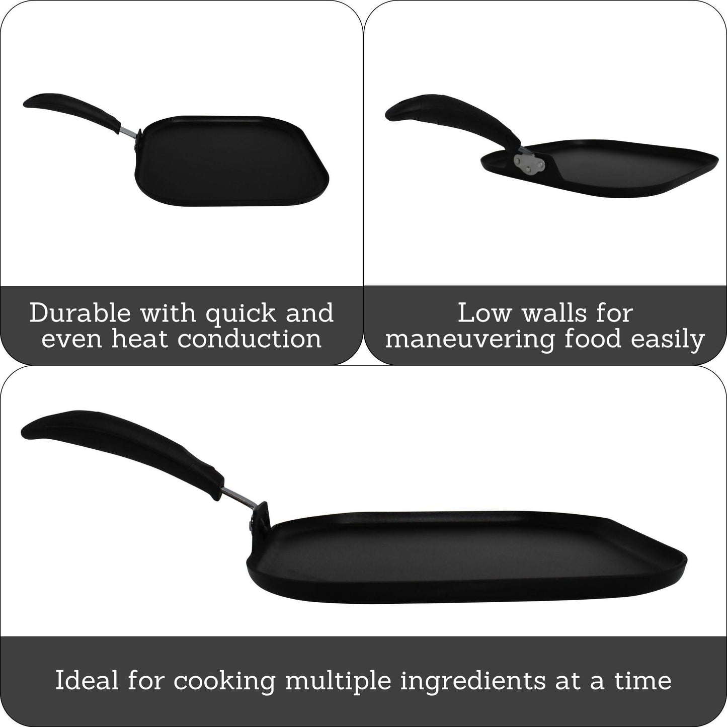 IMUSA USA 11" Nonstick Gourmet Square Griddle, Black - CookCave