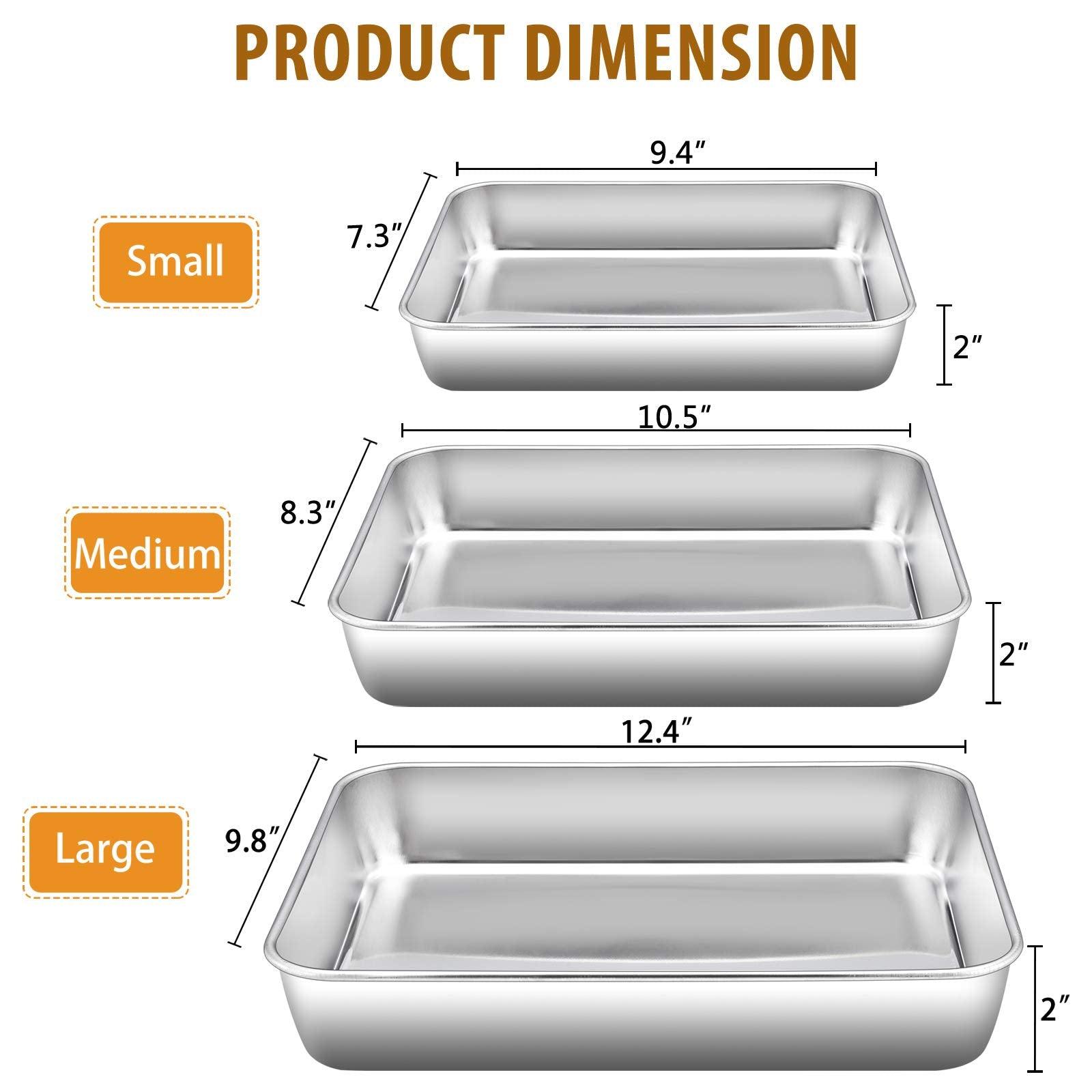 E-far Baking Pans Set of 3, Stainless Steel Sheet Cake Pan for Oven - 12.5/10.5/9.4Inch, Rectangle Bakeware Set for Cake Lasagna Brownie Casserole Cookie, Non-toxic & Healthy, Dishwasher Safe - CookCave