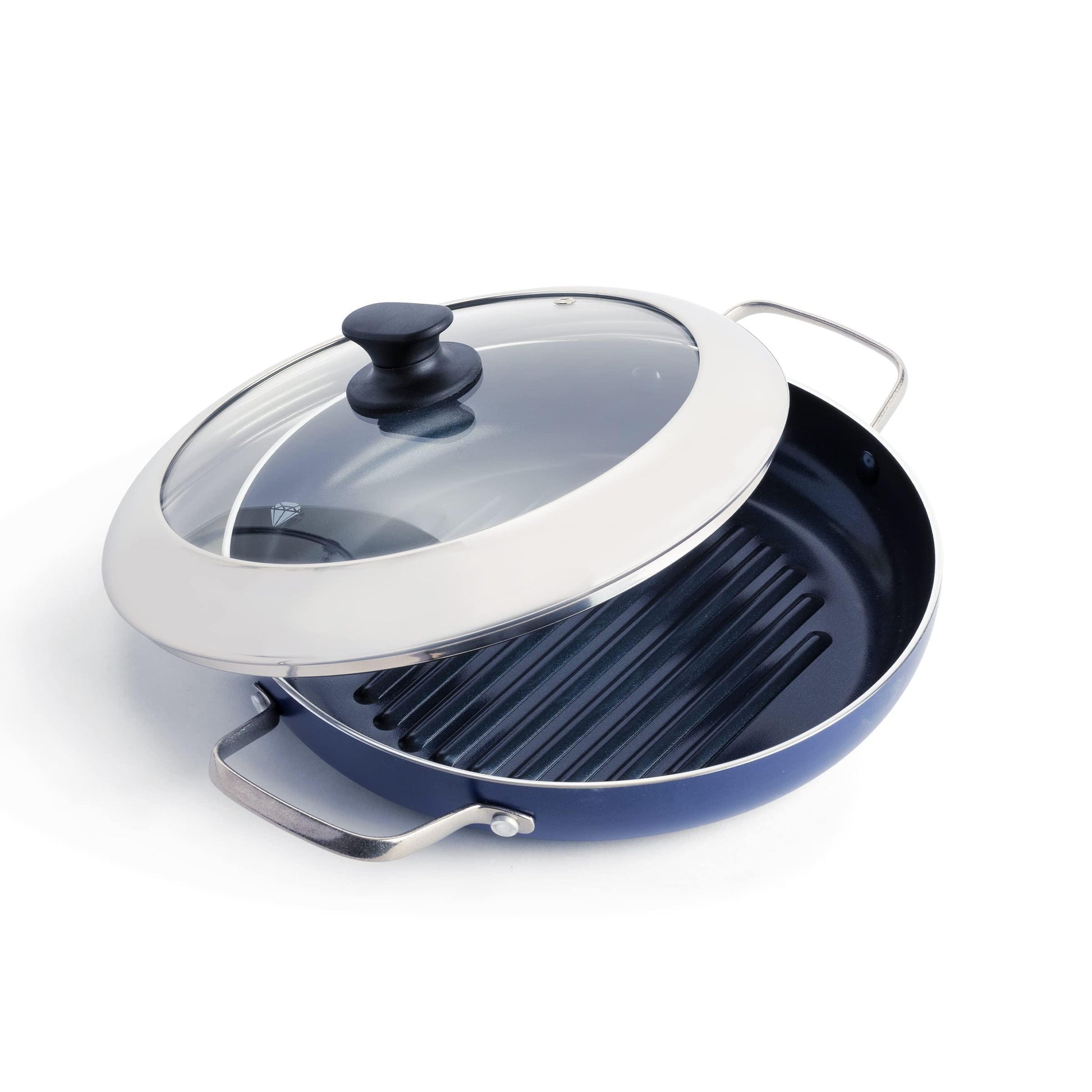 Blue Diamond Cookware Diamond Infused Ceramic Nonstick 11" Grill Genie Pan with Lid PFAS-Free Dishwasher Safe Oven Safe Blue - CookCave