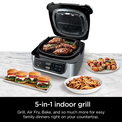 Ninja AG301 Foodi 5-in-1 Indoor Electric Grill with Air Fry, Roast, Bake & Dehydrate - Programmable, Black/Silver - CookCave