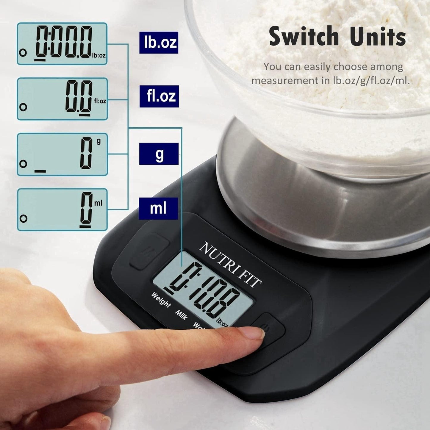 NUTRI FIT Digital Food Scale Small Kitchen Scales Weight in Grams and OZ for Cooking Baking Weight Loss, Stainless Steel Tare & Backlit LCD Display, Black - CookCave