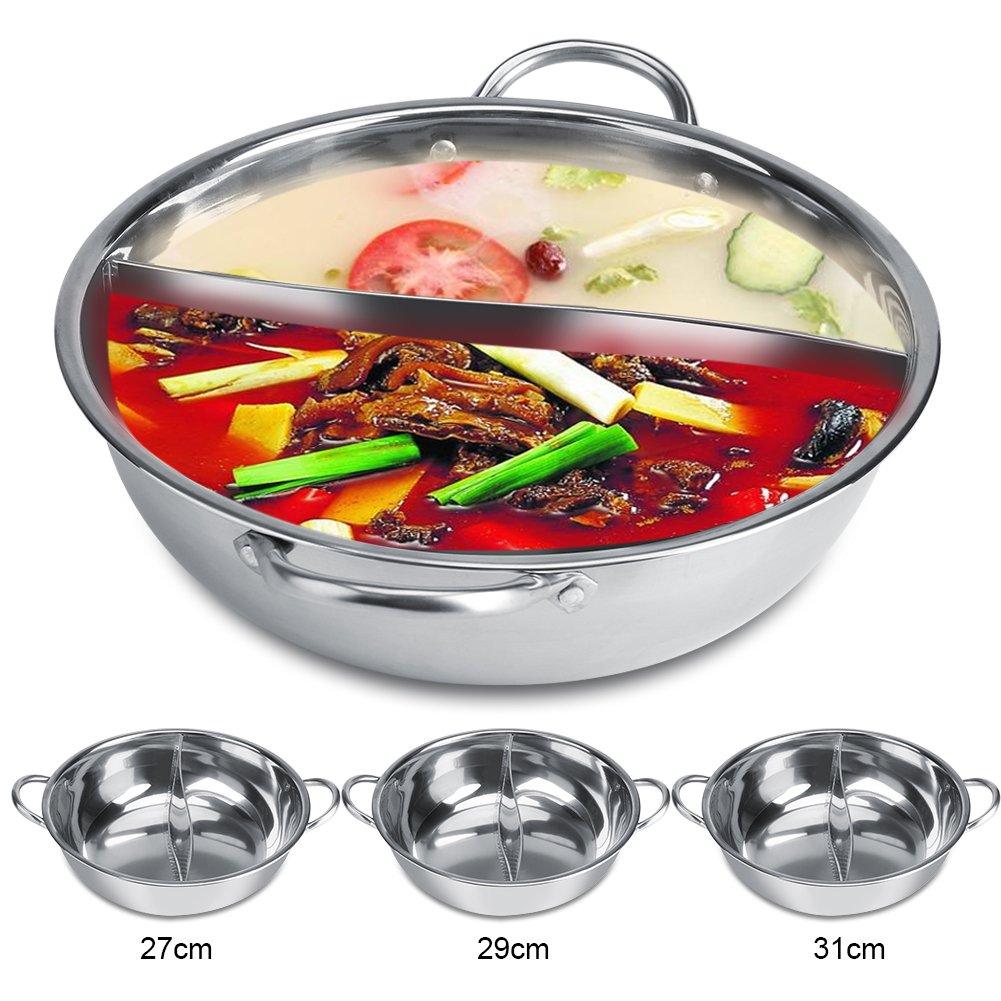 LIYJTK Stainless Steel Pot with Divider, Two-Flavor Separation Induction Cooker, Double-Sided Soup Cooker Double-Flavor Chinese shabu-shabu, Suitable for Family Gatherings(30cm) - CookCave