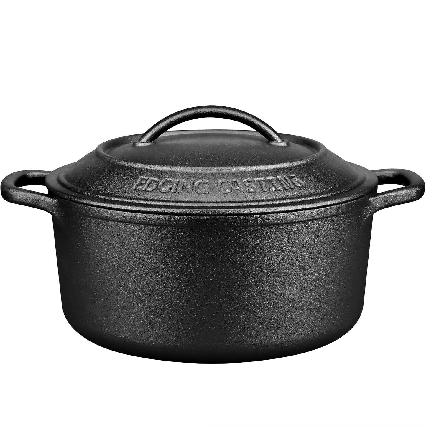 EDGING CASTING Pre-Seasoned Cast Iron Dutch Oven Pot with Lid Dual Handle, Round 5 Quart, Black - CookCave