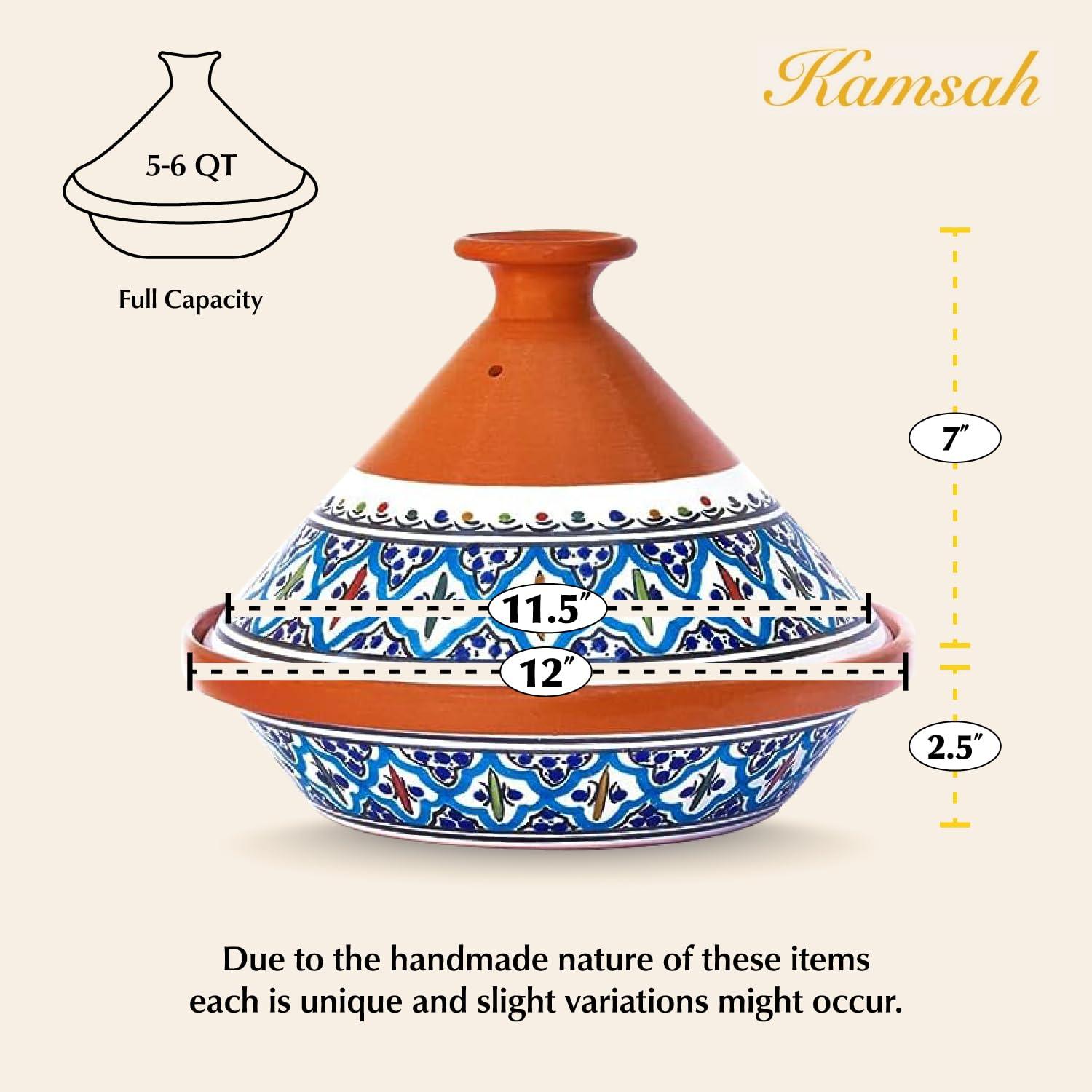 Kamsah Hand Made and Hand Painted Tagine Pot | Moroccan Ceramic Pots For Cooking and Stew Casserole Slow Cooker (Large, Supreme Turquoise) - CookCave