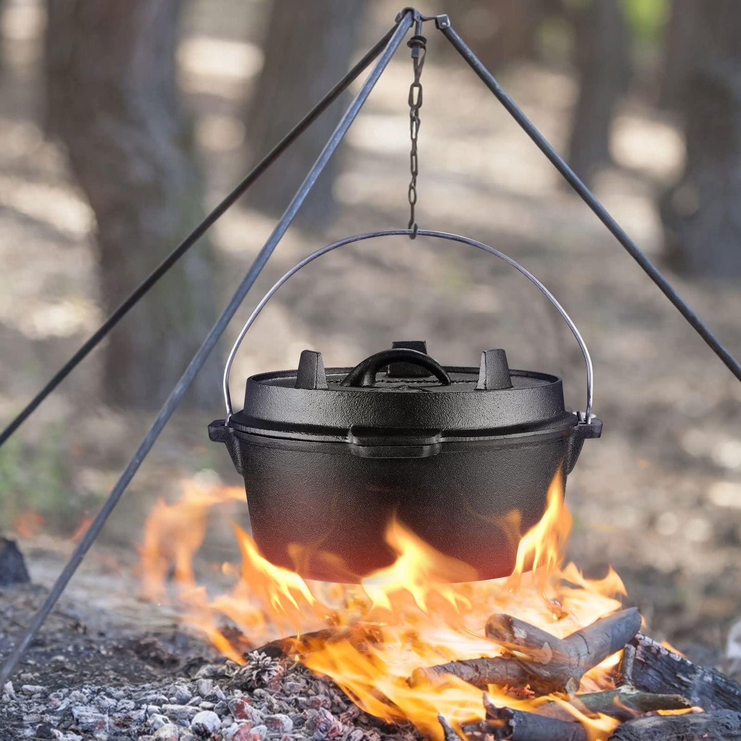 Camping Dutch Oven,9 Qt Pre-Seasoned Camping Cookware Pot With Lid - Lid Lifter,Cast Iron Deep Pot with Metal Handle for Camping Cooking BBQ Baking Campfire Modern Black - CookCave