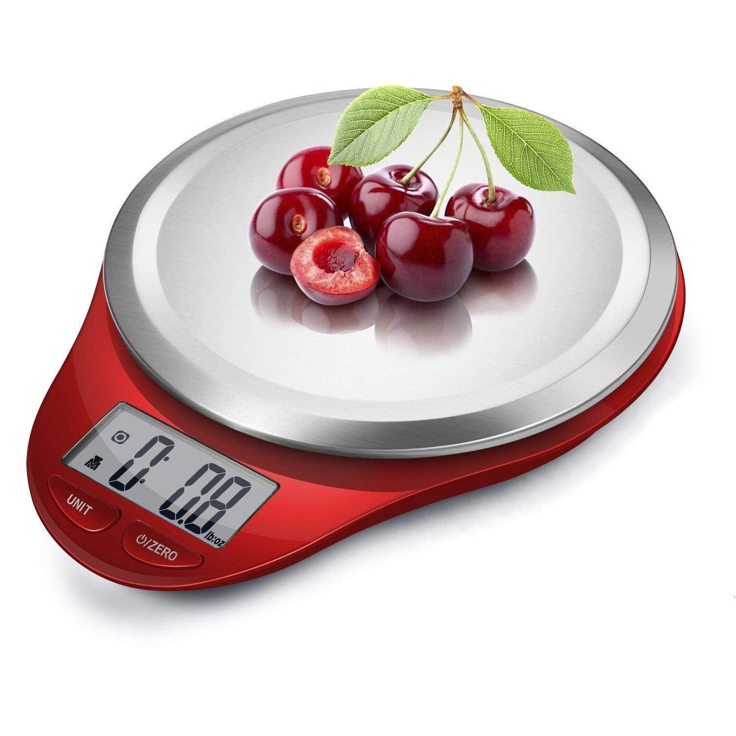 NUTRI FIT Digital Kitchen Scale with Wide Stainless Steel Plateform High Accuracy Multifunction Food Scale with LCD Display for Baking Kitchen Cooking,Tare & Auto Off Function (Red) - CookCave