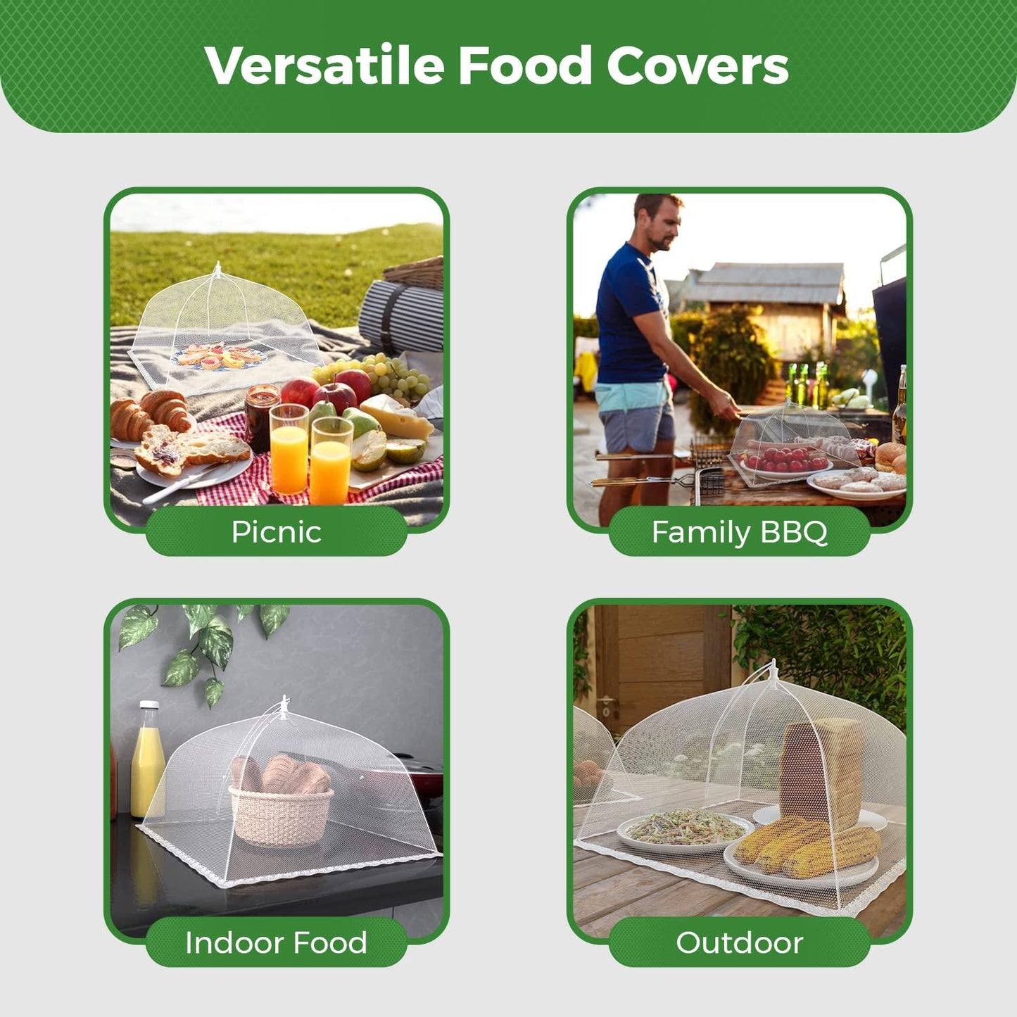 Simply Genius (6 pack) Large and Tall 17x17 Pop-Up Mesh Food Covers Tent Umbrella for Outdoors, Screen Tents, Parties Picnics, BBQs, Reusable and Collapsible Food Tents - CookCave