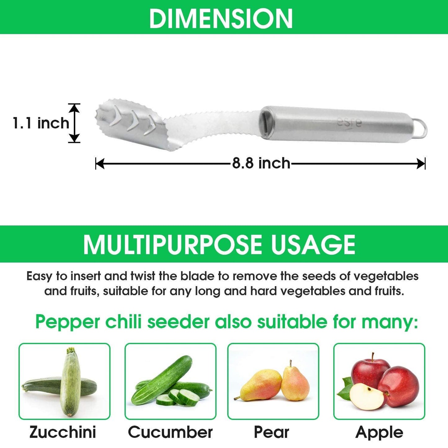 ESRE Stainless Steel Pepper Core Remover, Jalapeno Pepper Corer Tool Chili Deseeder, Sharp Edge Kitchen Gadget Seed Remover Dishwasher Safe, Slice off Vegetables tops for Barbecue - CookCave