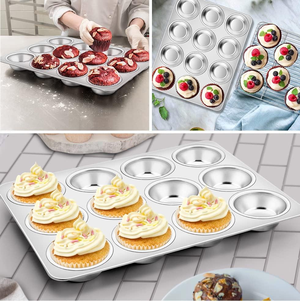 Homikit Stainless Steel Muffin Pan, Heavy Weight Metal Muffin Tin Pans with 12 Regular Size Cups, Deep Cupcake Tray Mold Great for Baking Egg Muffin Cakes, Rust Free, Quick Release & Dishwasher Safe - CookCave