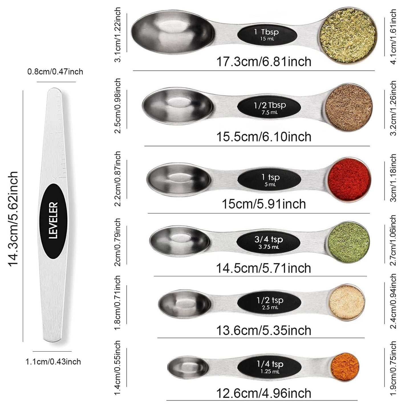 Magnetic Measuring Spoons Set Stainless Steel with Leveler, Stackable Metal Tablespoon Measure Spoon for Baking, Cups and Spoon Set Kitchen Gadgets Apartment Essentials Fits in Spice Jars - CookCave