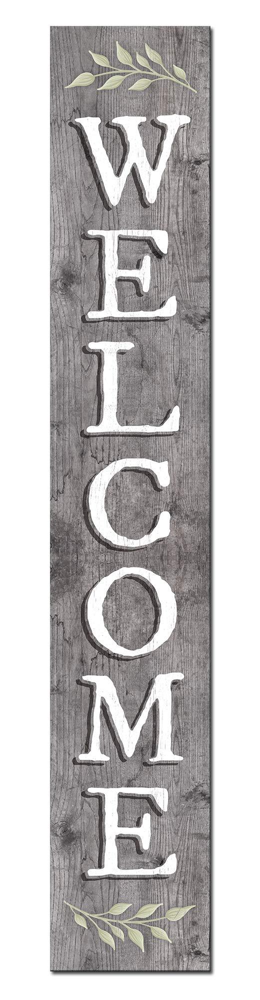 My Word! Welcome Gray w/Sprig Porch Board Sign, multicolor for Front Door, Porch, Yard, or Wall - Indoor Outdoor Decorative Spring, Summer, Fall, Winter Rustic Home Decor Sign - 8x46.5" - CookCave