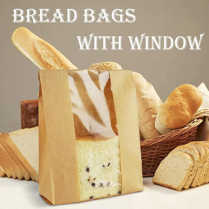 Paper Bread Bags for Homemade Bread Sourdough Bread Bags Large Paper Bakery Bag with Window for Baked Food Packaging Storage,Label Seal Sticker Included Pack of 25(13.7x8.2x3.5 inch) - CookCave