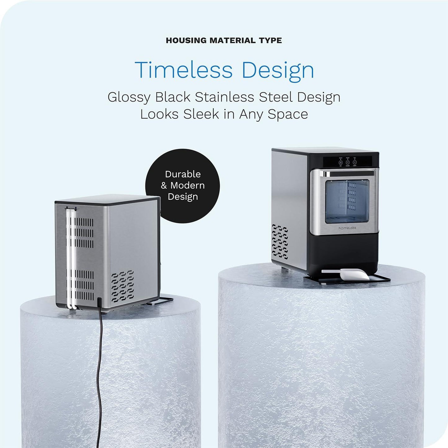 hOmeLabs Countertop Nugget Ice Maker - Stainless Steel with Touch Screen - Portable and Compact - Chewable Nugget Ice Machine - Produces Up to 44lb of Ice Per Day - CookCave