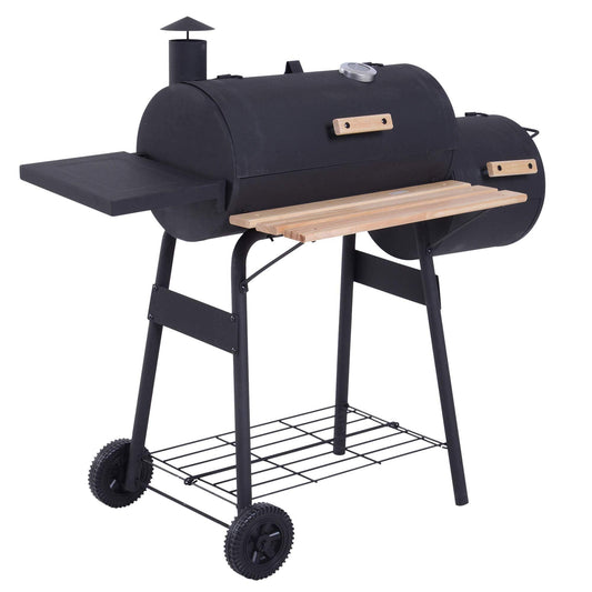 Outsunny 48" Steel Portable Backyard Charcoal BBQ Grill and Offset Smoker Combo with Wheels - CookCave