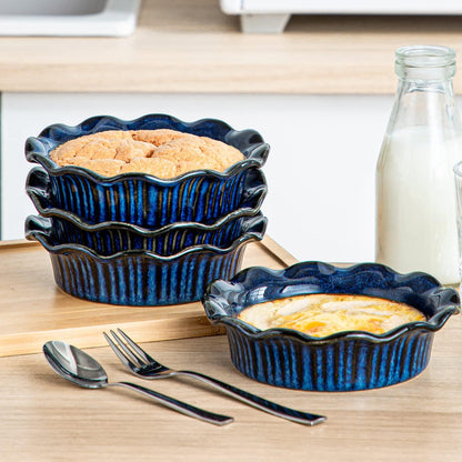 vancasso Stern Mini Pie Pans Set of 6, Ceramic Dish Pie Plate for Baking, Small Plates with Corrugated Edge, Easy to Clean, Dishwasher & Microwave & Oven Safe Blue, 5.5 inch, 9 Ounce - CookCave