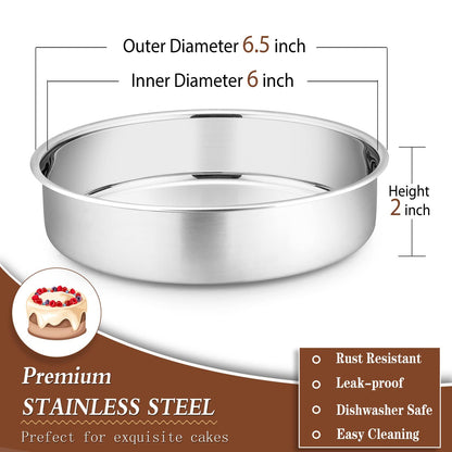 6 Inch Cake Pans Set of 4, Round Baking Pan, P&P CHEF Stainless Steel Birthday Wedding Metal Layer Cake Pans, Non Toxic & Healthy, Mirror Polished & Dishwasher Safe - CookCave