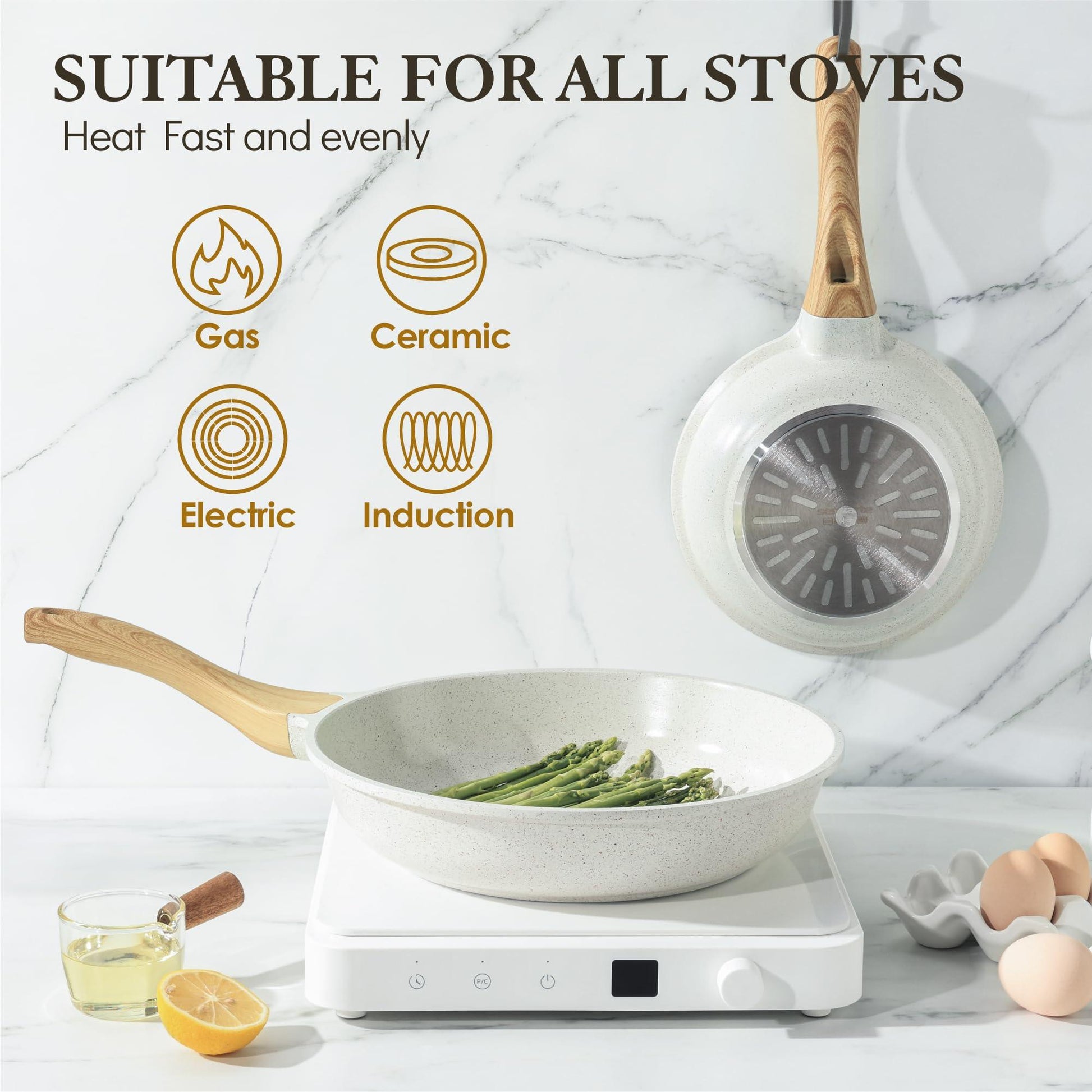SENSARTE Nonstick Ceramic Frying Pan Skillet, 8-Inch Omelet Pan, Healthy Non Toxic Chef Pan, Induction Compatible Egg Pan with Heat Resistant Handle, PFAS-Free, White - CookCave