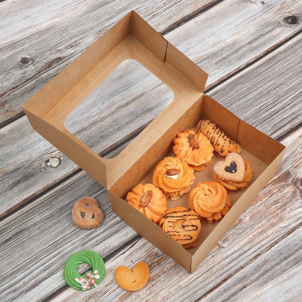 YEKTFS 24 Pcs Cookie Boxes with Window for Paper Gift Giving Brown Bakery Cupcake Boxes 9" x 6.3" x 3" for Packaging Easy Estate Holiday Pastry Dessert Boxes for Pastries,Cookies, Donuts. - CookCave