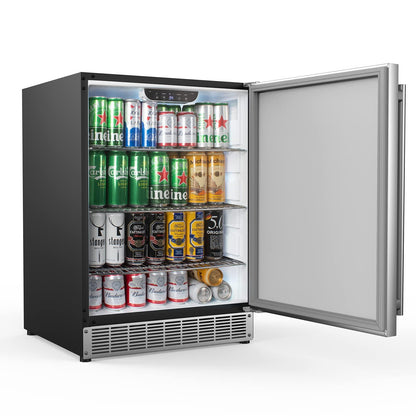COTLIN 24 Inch Built-in Outdoor Refrigerator, 5.4 Cu.Ft Undercounter Beverage Fridge, 175 Cans Freestanding Stainless Steel Refrigerator for Residential Home Bar Commercial Use, ETL - CookCave