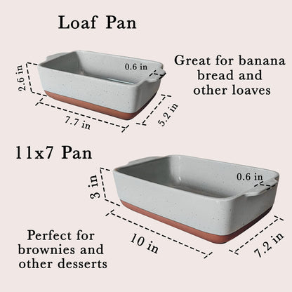 Mora Ceramic Set of 2 Baking Dishes For Casserole, Banana Bread, Brownies, Broiling, Roasting, and Baking. 7x11 in and Loaf Pans - Porcelain Serving Bakeware from Oven to Table. Freezer Safe - Grey - CookCave