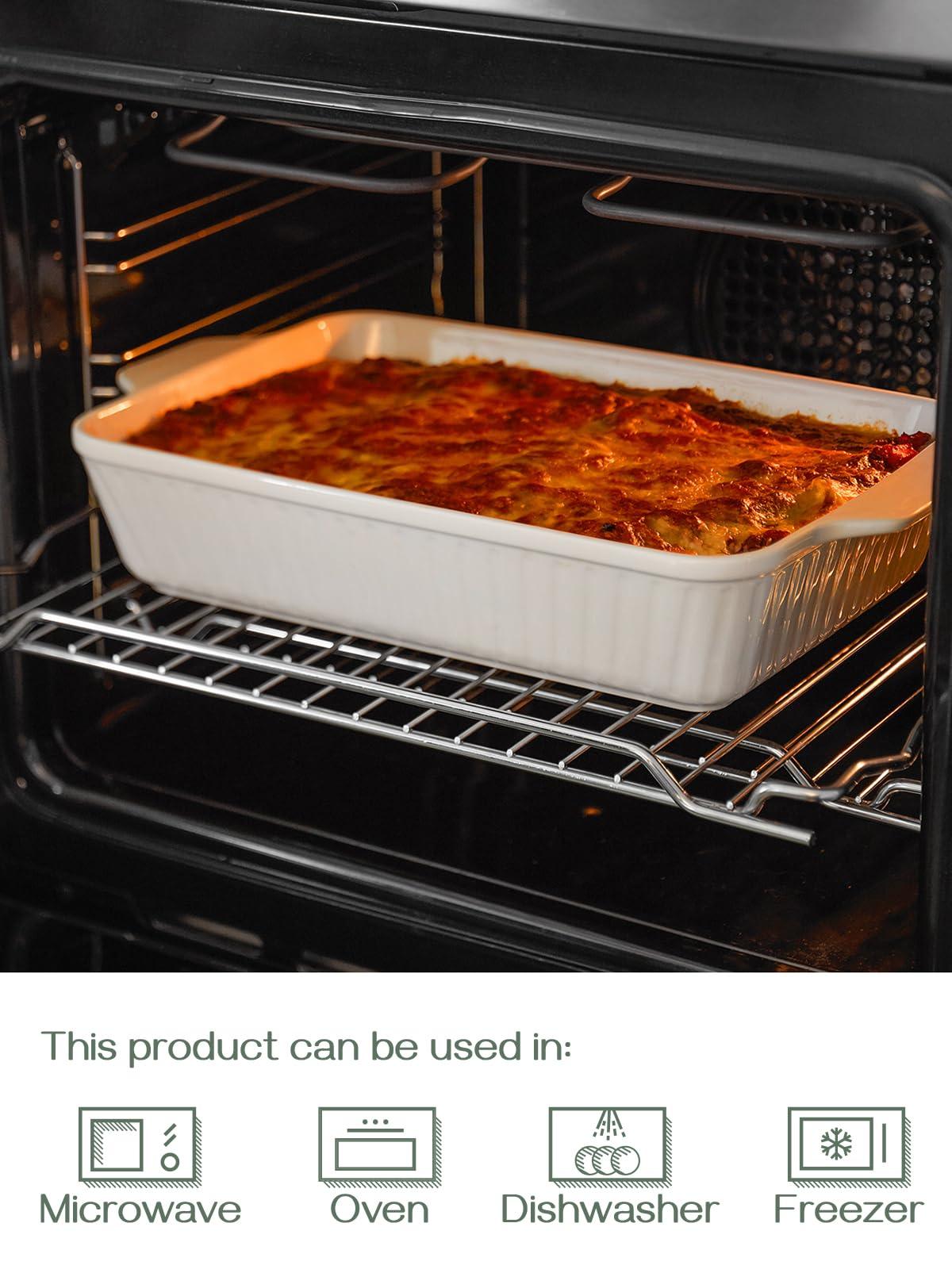 DOWAN Casserole Dish, 9x13 Ceramic Baking Dish, Large Lasagna Pan Deep for Oven, 4.2 Quarts Baking Pan with Handles, Oven Safe and Durable Bakeware for Lasagna, Home Decor Gifts, White - CookCave