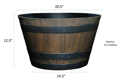 Classic Home and Garden Whiskey Plastic Resin Flower Pot Barrel Planter, Walnut Brown, 20.5" - CookCave