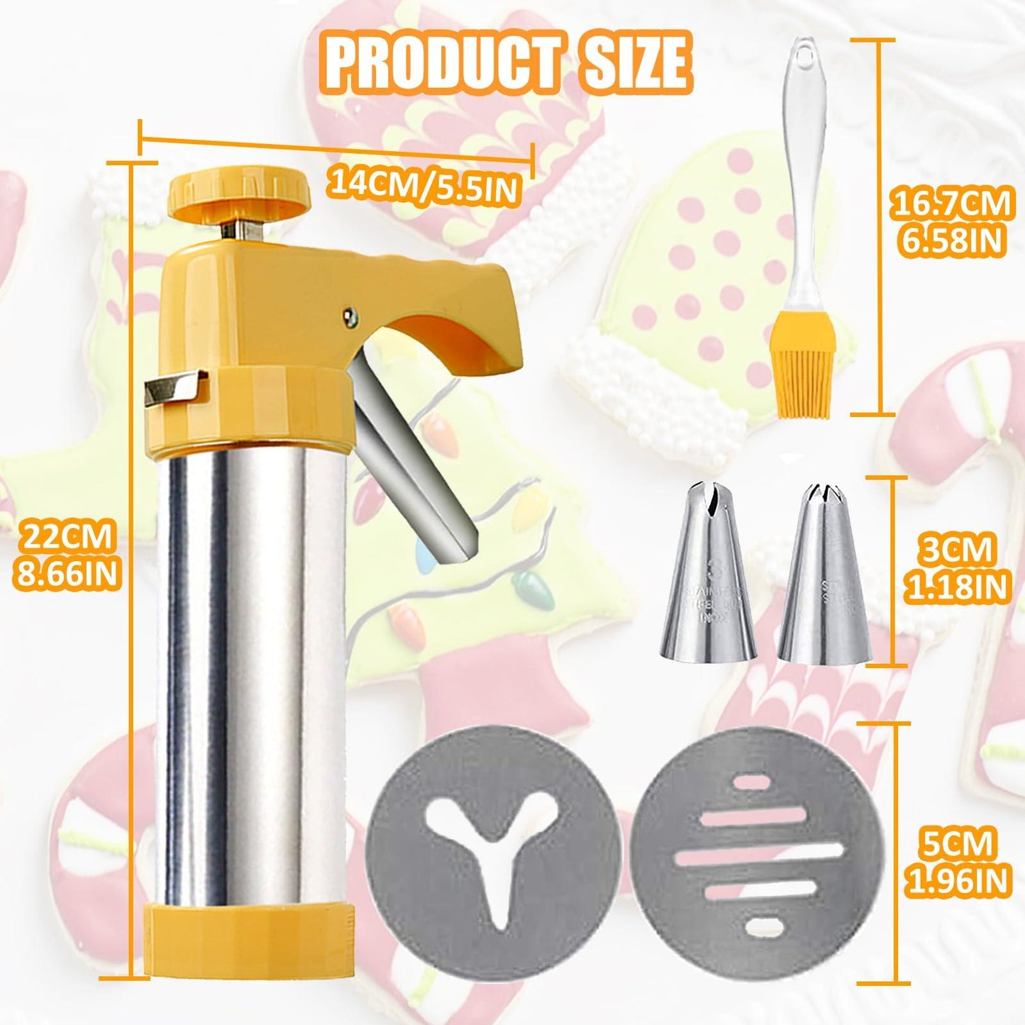 Cookie Press, Stainless Steel Spritz Cookie Press Kit with 13 Cookie Press Discs & 8 Nozzles, Cookie Press Gun, Cookie Gun, Comfort Grip Cookie Press for Baking Biscuit Cake Cookie - CookCave