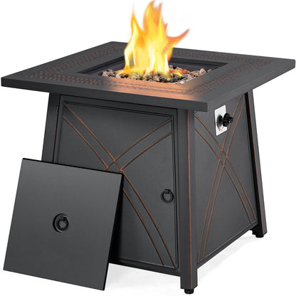 Yaheetech 28 inch Outdoor Gas Fire Pit Table 50,000 BTU Propane Fire Pit with Lid and Lava Rocks, Multifunctional 2 in 1 Gas Firepit for Patio/Backyard/Deck/Party, CSA Certification, Copper - CookCave