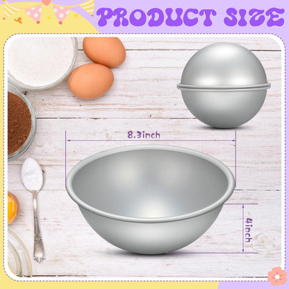 Hushee 2 Pcs Football Cake Pan 8 Inch Aluminum Hemisphere Pan Nonstick 3D Round Shape Cake Molds for Baking Sphere Half Ball Cake Pan for Birthday Wedding Anniversary DIY Cakes Bakeware Tools, Silver - CookCave