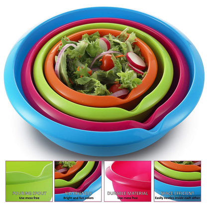 Set of 4 - Colorful Mixing Bowls - Plastic Mixing Bowl Set for Prep – Stackable Mixing Bowls for Kitchen – Microwave & Dishwasher Safe – BPA Free – for Cooking Serving Salads, Snack, - CookCave