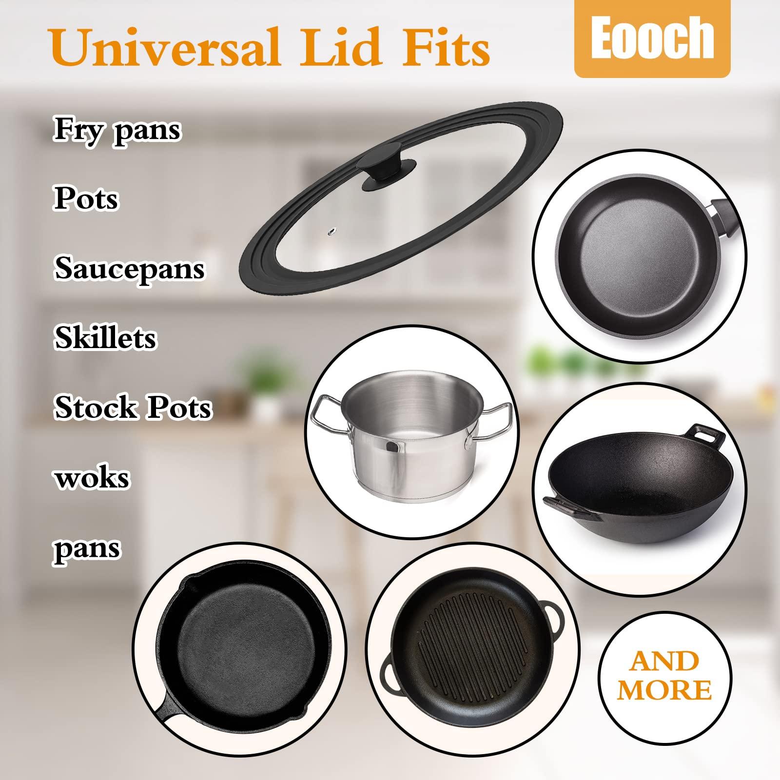 Universal Lid for Pots, Pans and Skillets Vented Tempered Glass with Heat Resistant Silicone Rim, Fits 6 inch, 7 inch, 8 inch Cookware, Replacement Lid, Black - CookCave