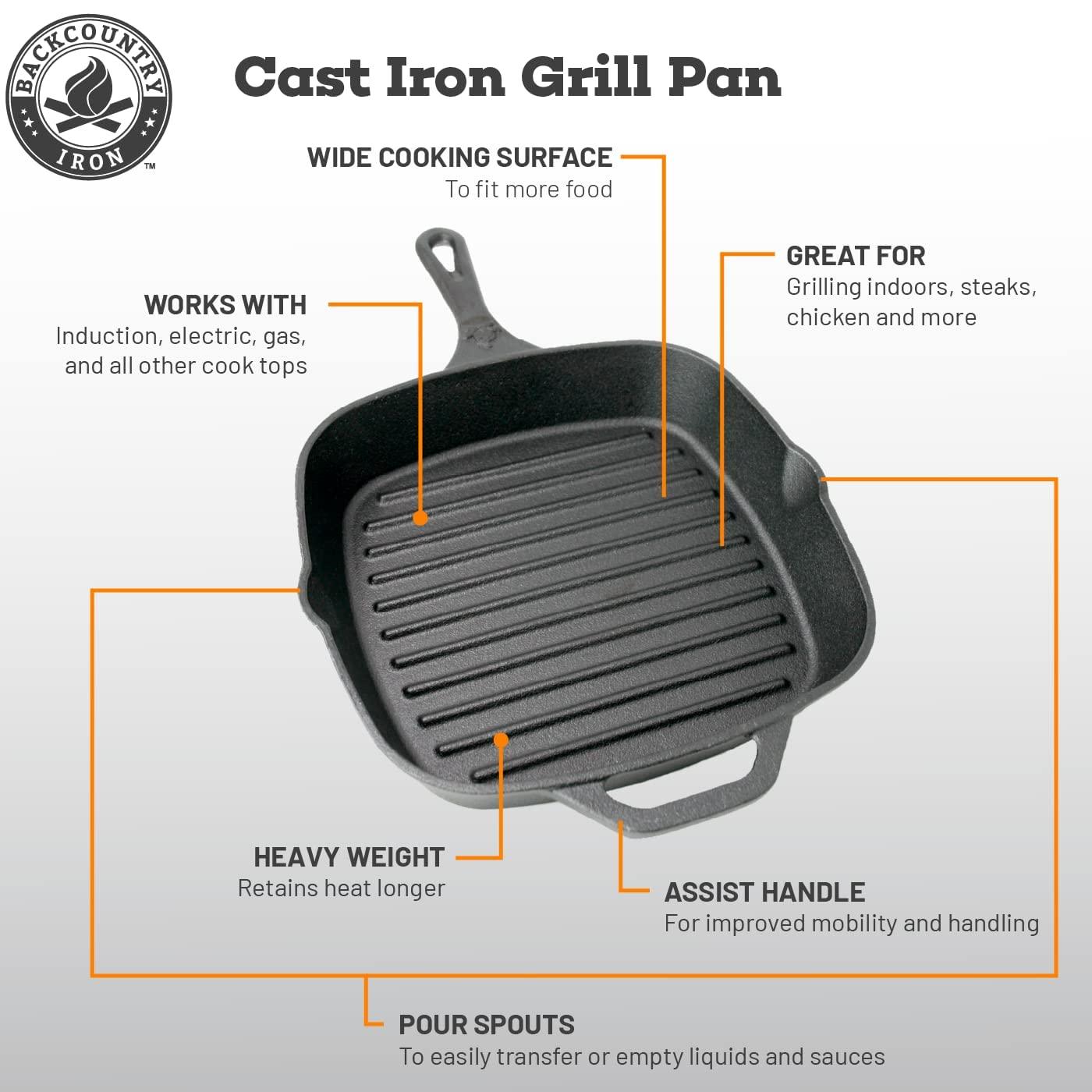 Backcountry Iron 8 Inch Square Grill Pan Medium Pre-Seasoned Cast Iron - CookCave