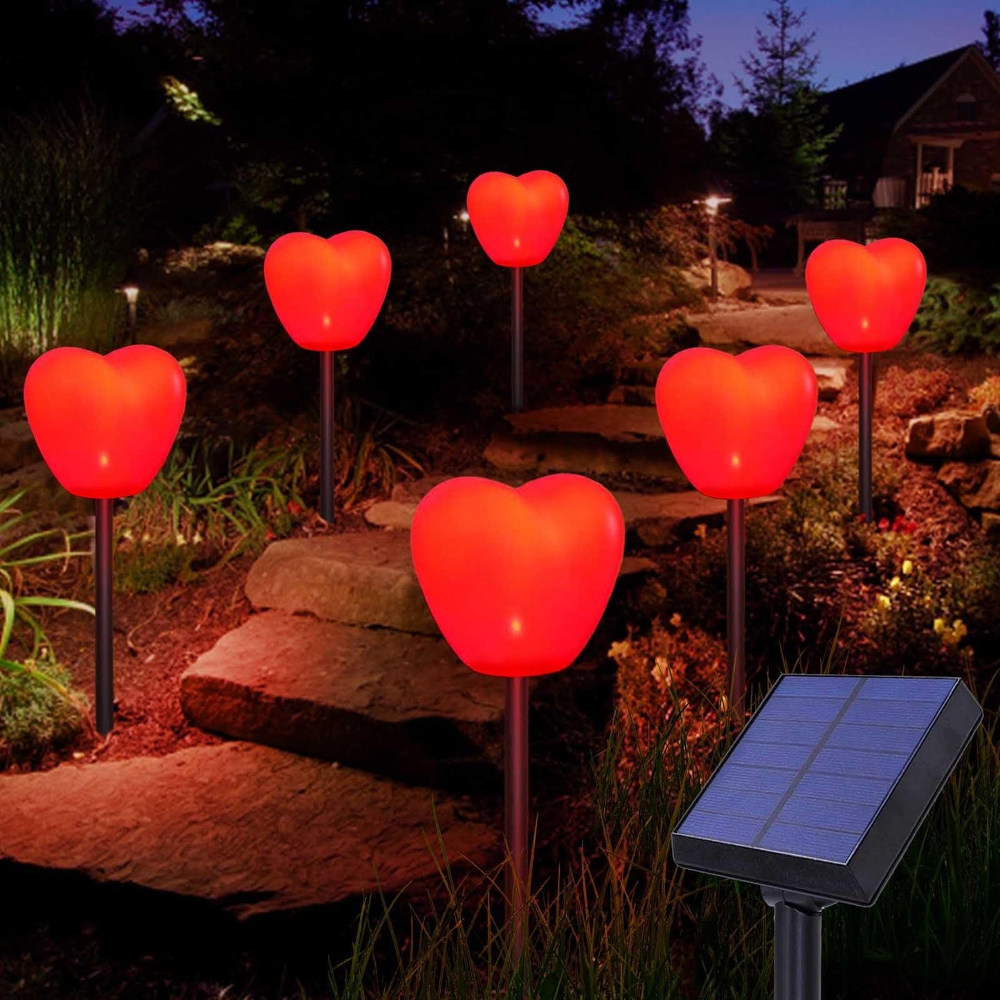 Abkshine Set of 6 Solar Red Heart Stake Lights for Valentines Day Decor, Outdoor Waterproof Heart Shaped Light for Garden Pathway Flowerbed Cemetery Grave Porch Walkway Valentine's Theme Decorations - CookCave