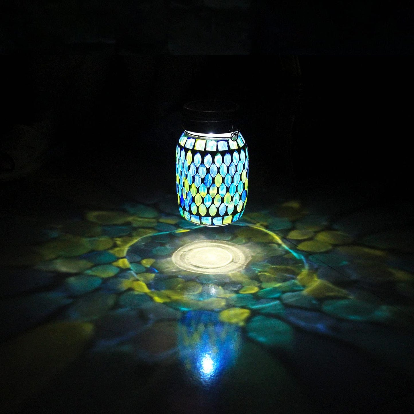 GUANFU Mosaic Solar Lanterns Outdoor Hanging Lights, Solar Table Lamps & Cool Blue Color Mosaic Glass Lights, Outdoor Waterproof Solar Night Lights, Garden,Patio,Pathway & Yard Décor - CookCave