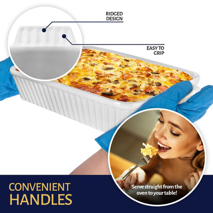 Modern Innovations (Set of 4) White Casserole Dishes for Oven, Ceramic Baking Dishes Oven Safe Deep Dish Lasagna Pan with Handles, Ceramic Bakeware Set, Wedding Gifts [9.5"|11"|12.25"|15"] - CookCave