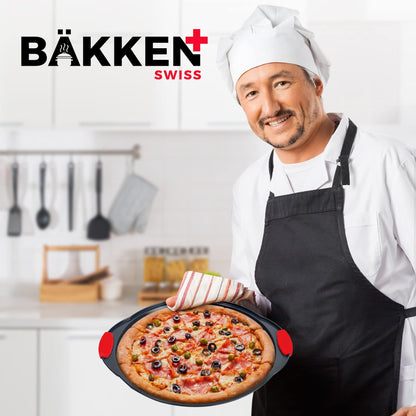 Pizza Tray – 2 Round with Silicone Handles – Carbon Steel Pizza Pan with Holes and Non-Stick Coating – PFOA PFOS and PTFE Free by Bakken - CookCave