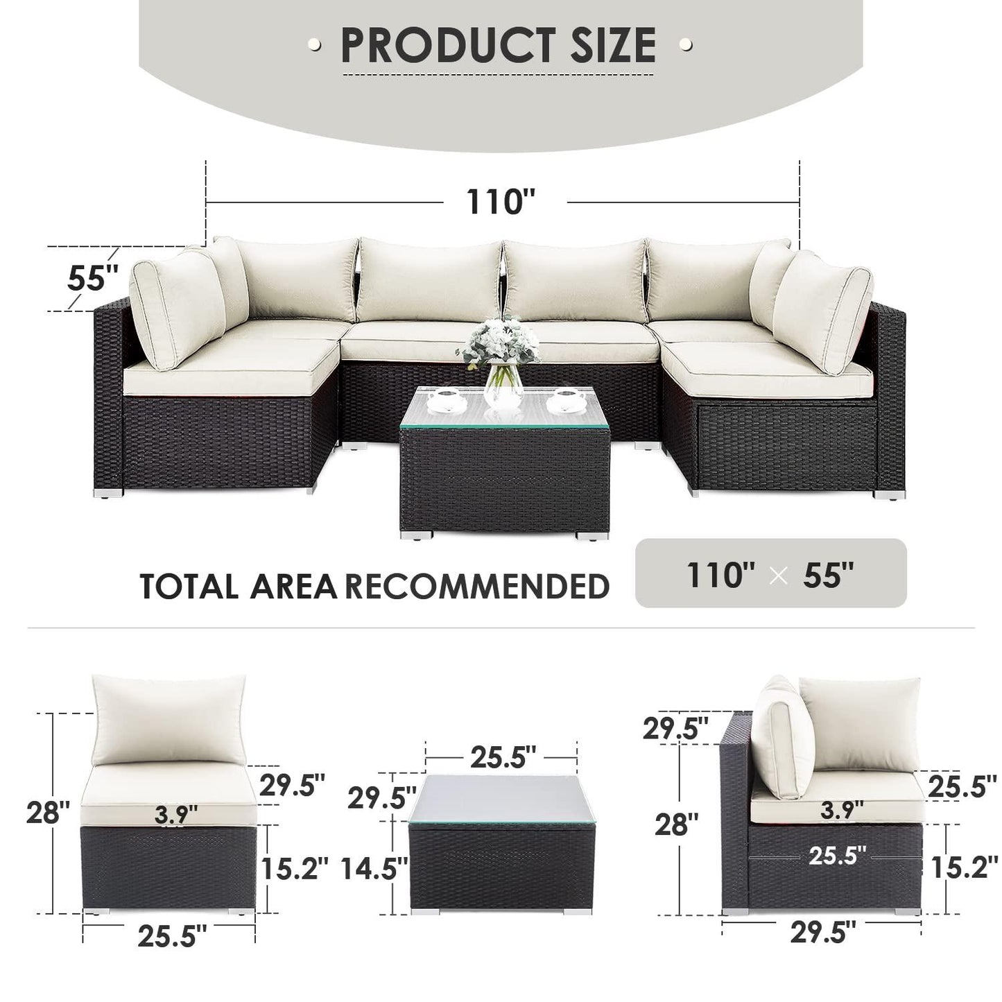 LAUSAINT HOME Patio Furniture Set, PE Rattan Outdoor Patio Furniture All Weather Outdoor Sectional Conversation Sets with Cushions and Tempered Glass Table for Garden (Beige) - CookCave